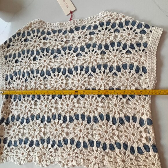 Solitaire Crochet Pullover Top Women's Sz M Round Neck Cap Sleeves Floral NWT - Picture 9 of 14